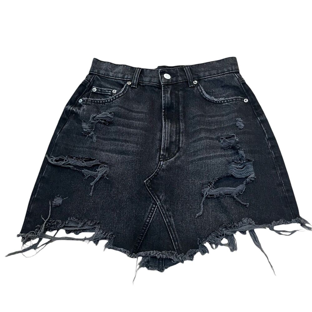 Pilcro Distressed Black Denim Mini Skirt